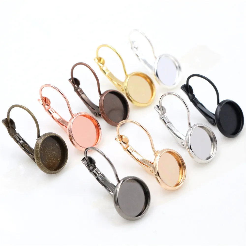 8mm 10mm 10pcs 9 Colors Plated French Lever Back Earrings Blank/Base,Fit 10mm Glass Cabochons,Buttons;Earring Bezels