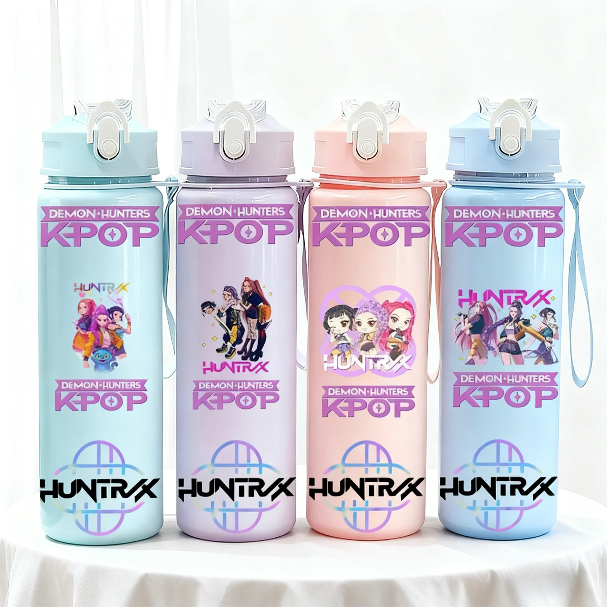 750ML KPop Demon Hunters Plastic Water Bottle Straw Rumi Mira Zoey K-Pop Demon Hunters Letter Children's Anime Water Bottle Gift