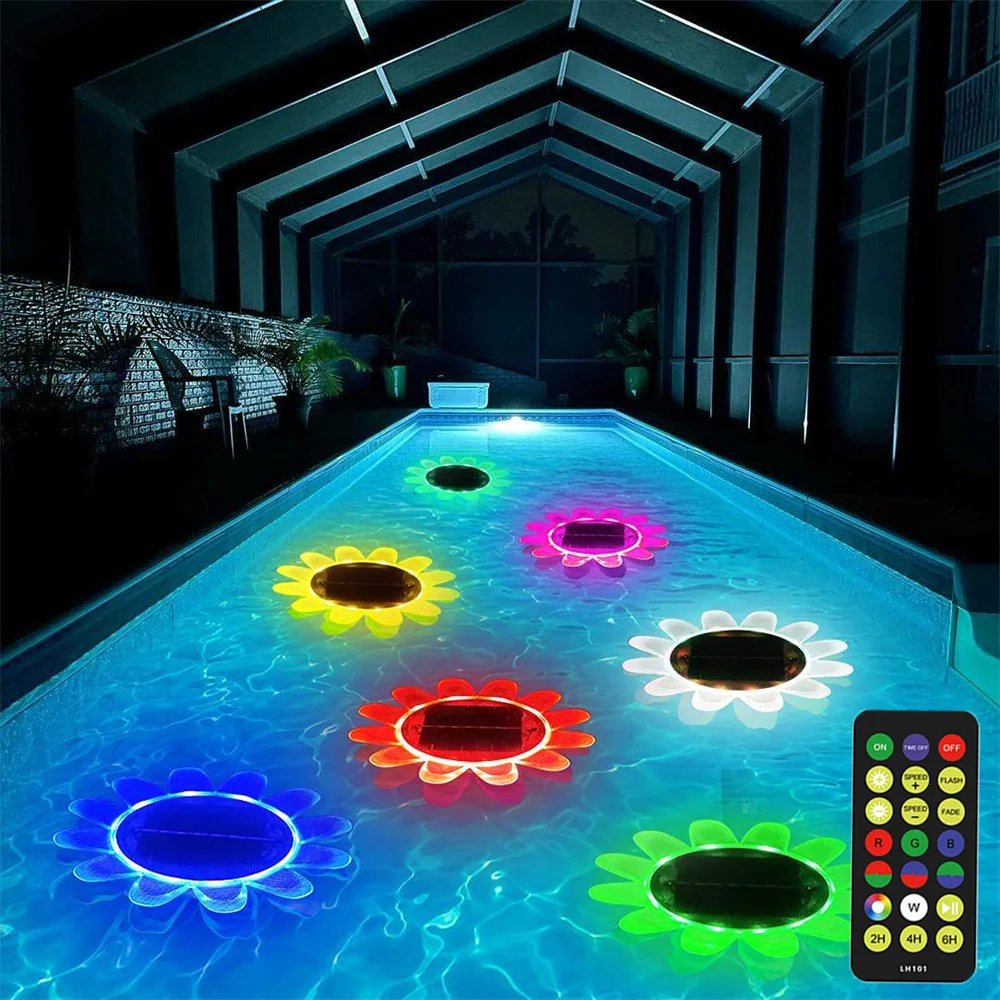 

RGB Floating Pool Lights Solar Powered Sunflower Garden Lamp IP68 Waterproof LED Pond Lights with Remote Outdoor Yard Lawn Light