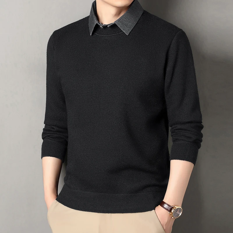 2025 Autumn Men Polo Collar Sweater Men Thick Warm Knit Pullover Male Business Knitwear Fleece Sweater Male Casual Jumpers