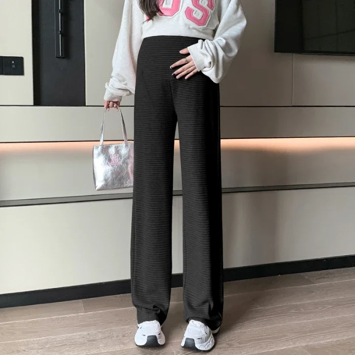 Casual Youth Pregnancy Wear Striped Maternity Straight Long Pants 2024 Spring Fashion Elastic Waist Clothes for Pregnant Women