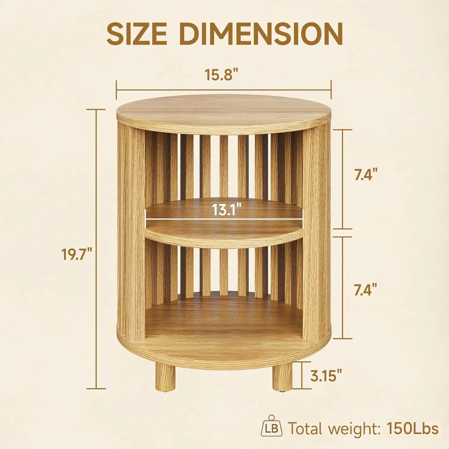 Round End Table Wood Bedside Table Mid Century Modern Nightstand With Open Storage Shelf 3 Tier Small Side Tables For Living Room Bedroom Curved Profile Design Natural Oak 2 Pack