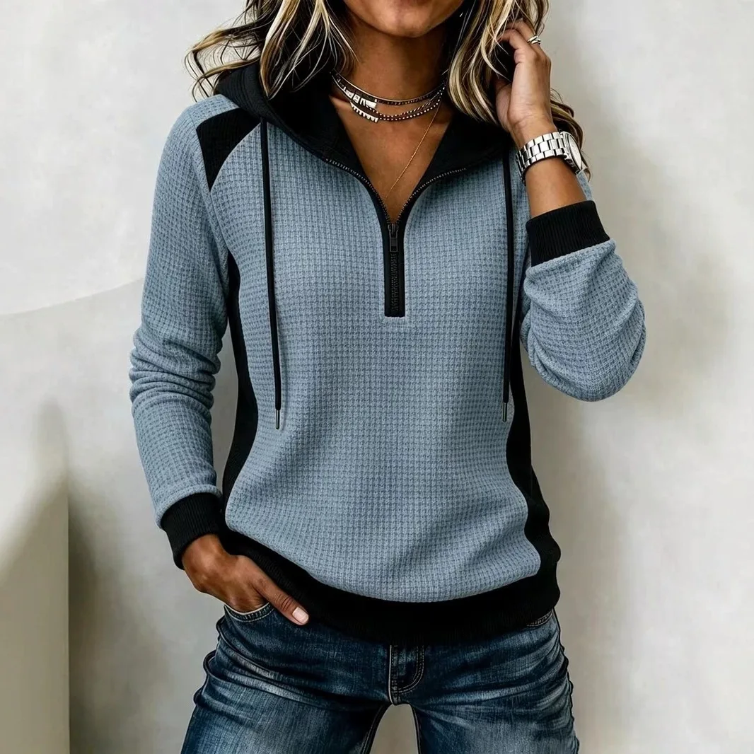 Anno's Own Design 2026 Women's Fashion Random Hooded. Long-sleeve Sweatshirt With Drawstring And Patchwork Details Elegant Midi