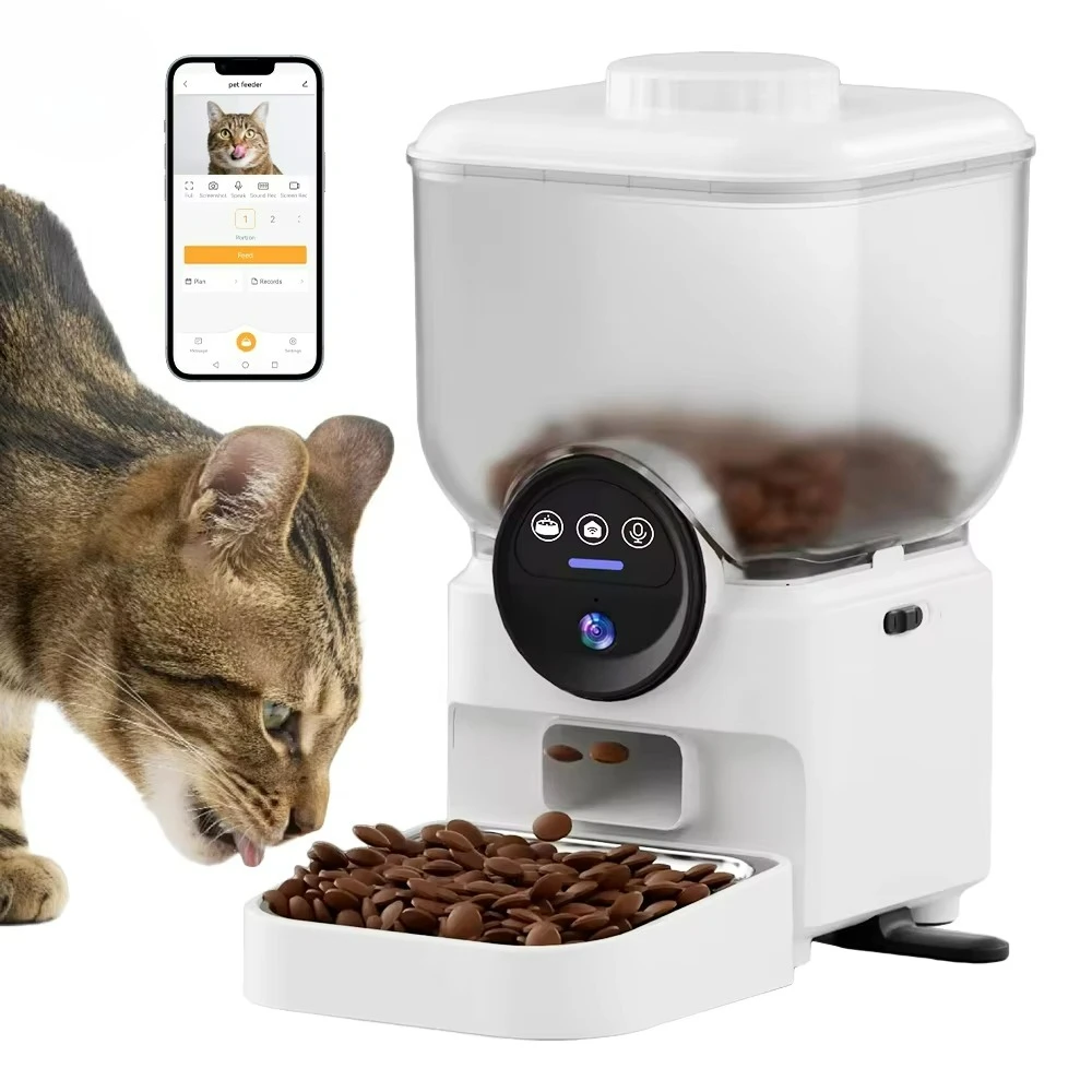 

7L WiFi Automatic Pet Feeder with Camera Rechargeable Battery Operated Smart Cat & Dog Food Dispenser Timed Feeding Cat Feeder