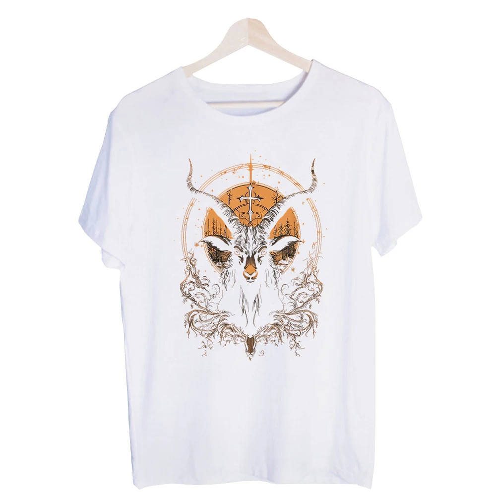 Men's Goat Head with Antlers Graphic Tee, Short Sleeve Crew Neck T-Shirt for Casual Streetwear and Everyday Outfits