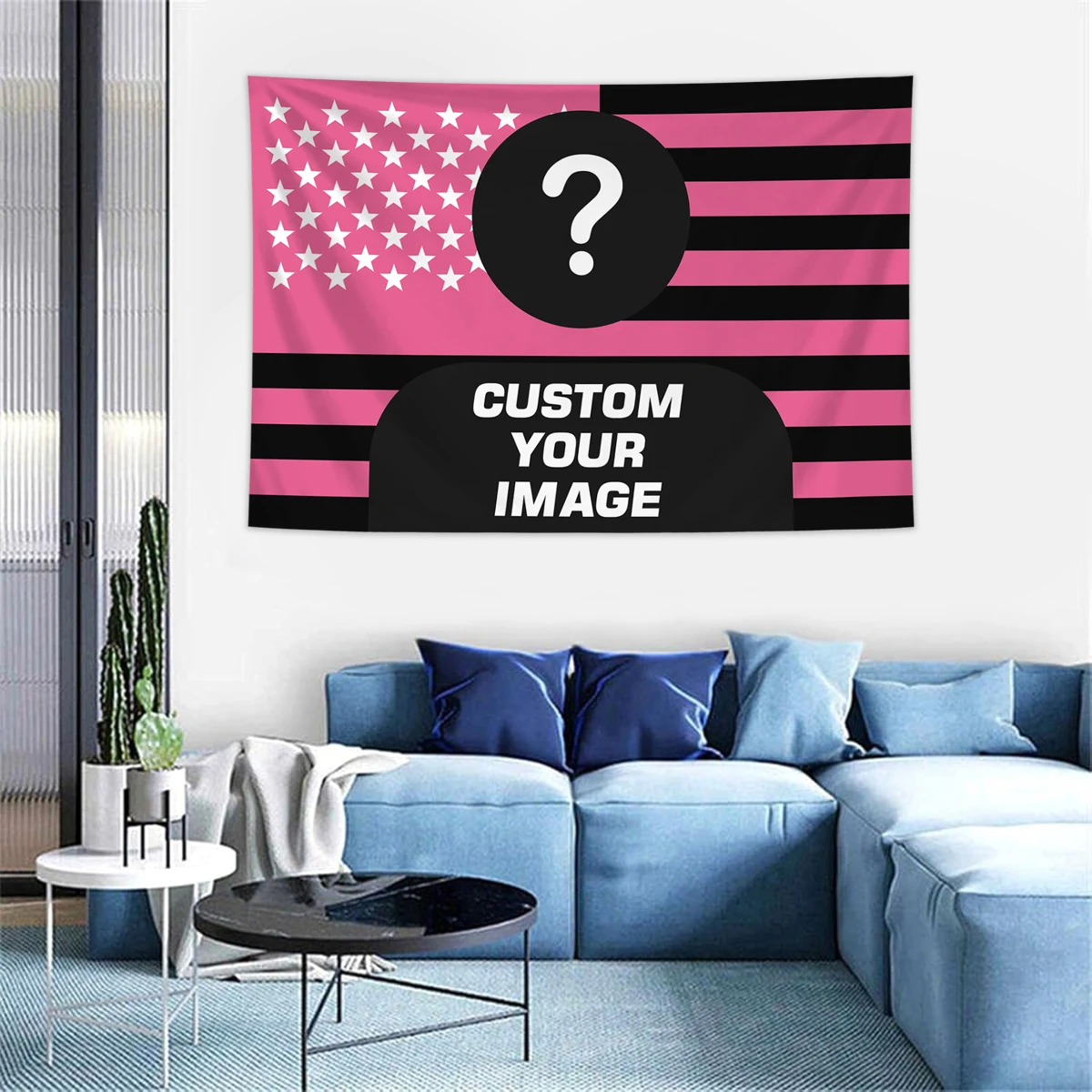 1 stuk gepersonaliseerd fotomuurkleed met Amerikaanse vlag, kamerdecoratie bannerwandkleed op maat gemaakt voor familie, huisdieren, idolen