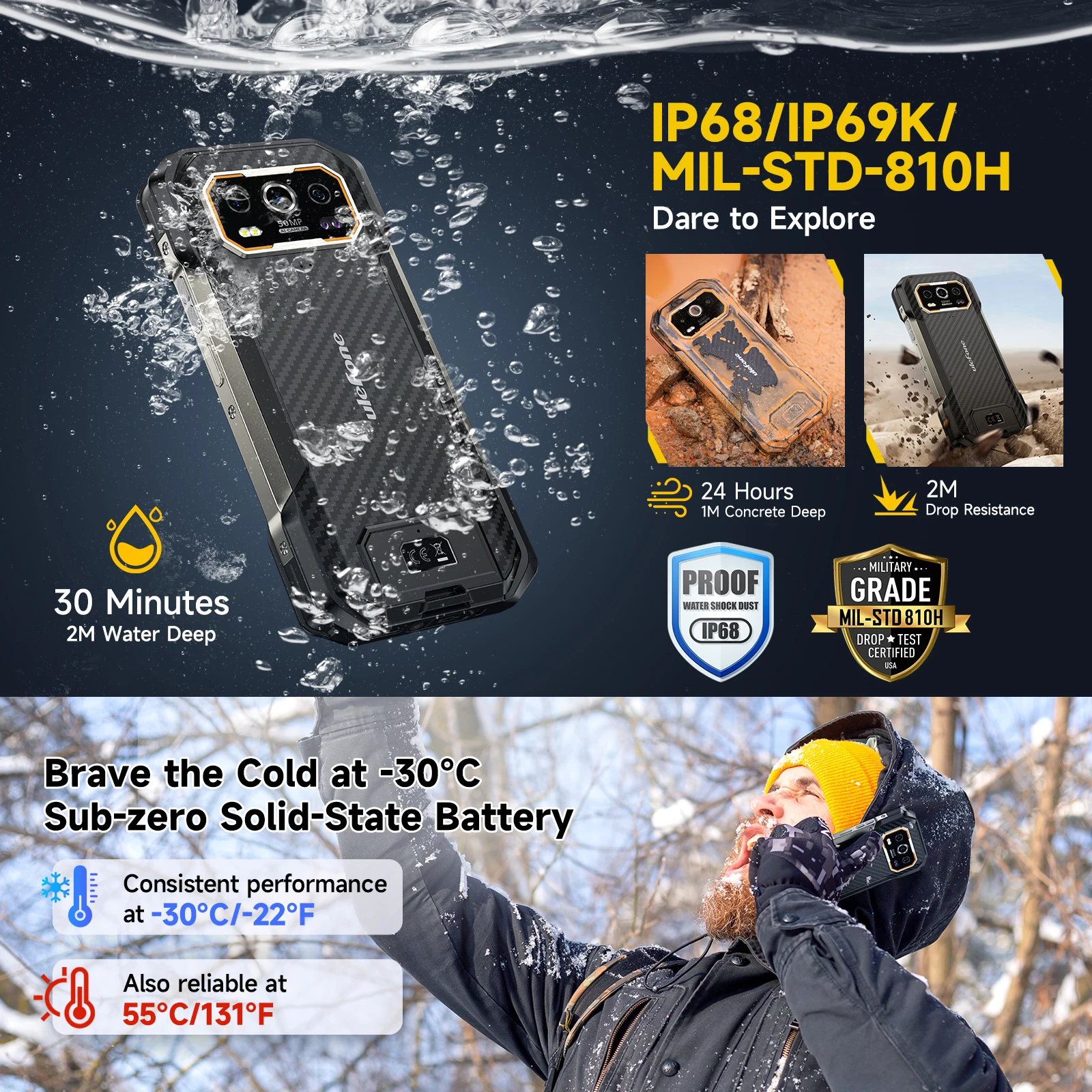 【2024 New】Ulefone Armor 27 4G Rugged Phone 10600mAh 24GB+256GB Smartphone Android 14 120Hz Night Vision 33W NFC Mobile Phone