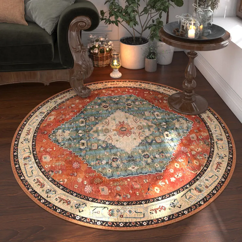 NONE Nordic Stil Schlafzimmer Dekor Runde Teppich Retro Amerikanischen Teppiche für Wohnzimmer Waschbar Lounge Boden Matte Garderobe Anti-slip teppich 3