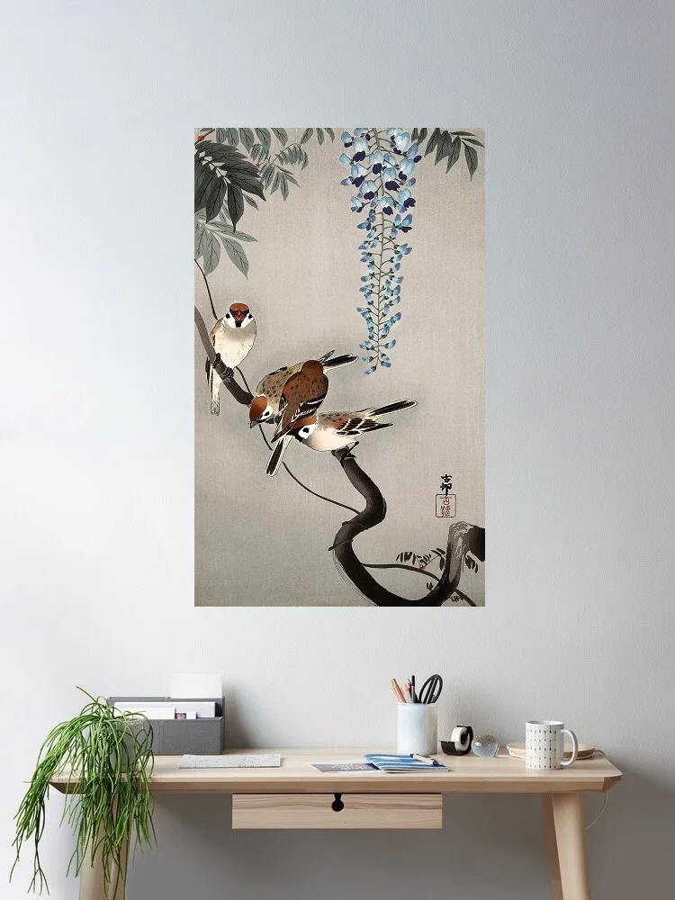 Two women in the rain (1925 - 1936) by Ohara Koson (1877-1945) Photo, Art Print Canvas Poster, Living Room Decor, Home Wall