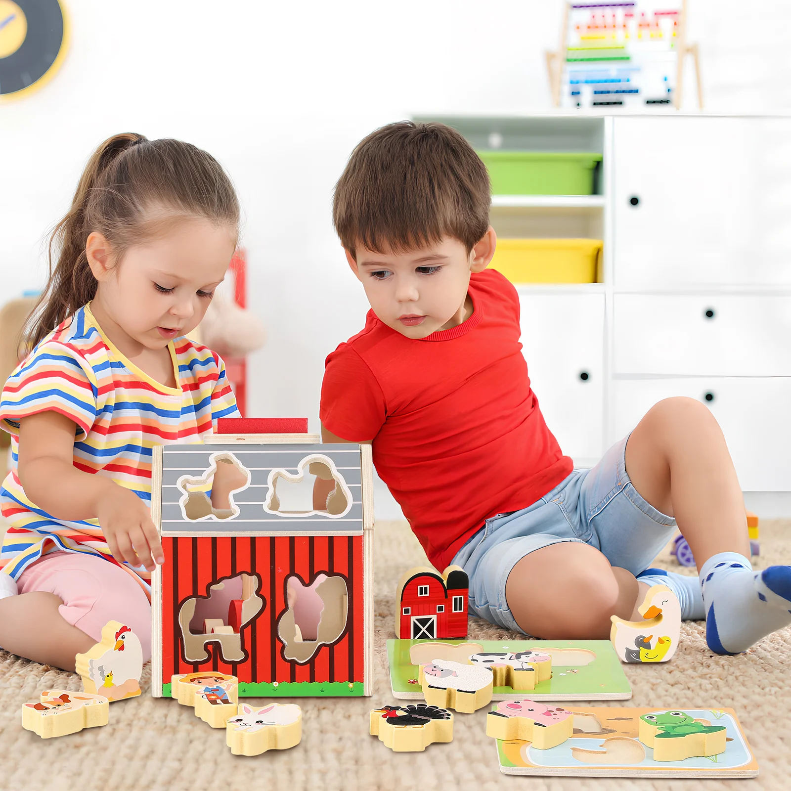 1 conjunto 1 conjunto de animais de fazenda de madeira para crianças montessori pré-escolar atividades de aprendizagem forma classificação playset empilhamento de madeira natural