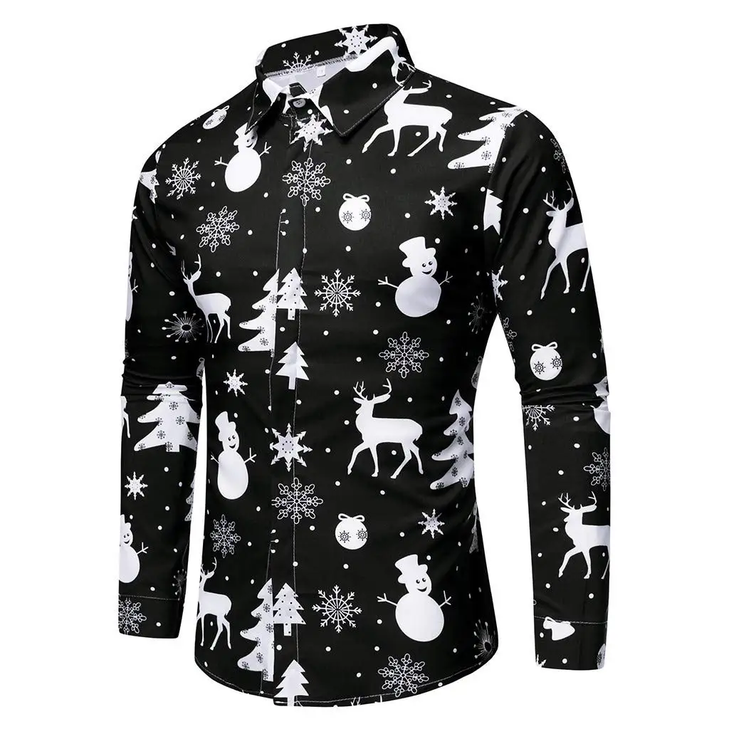 Christmas element Men's Long Sleeve Shirt Santa Claus Funny 3D Printing Celebration Merry Christmas Party Top Unisex Clothing