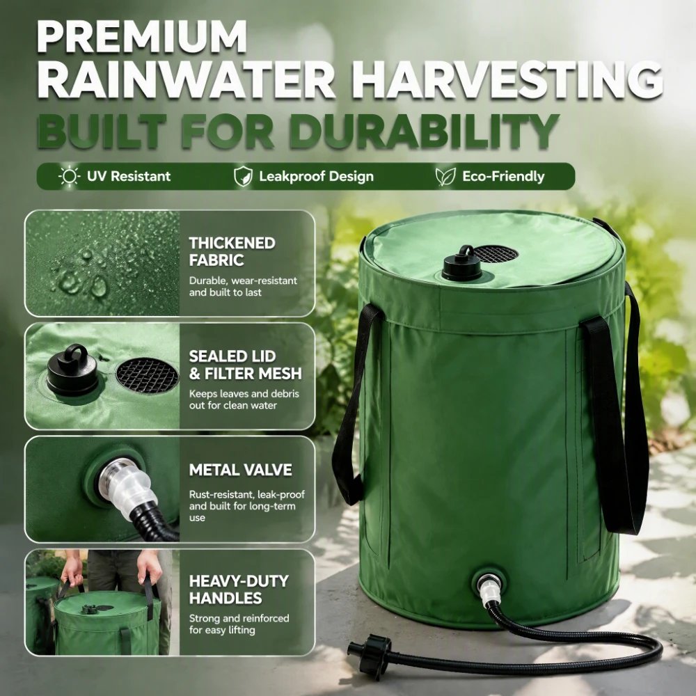 20‑30L Outdoor Collapsible Rain Water Storage Bag,Large‑Volume Collector with Drain Hose Accessories for Flower Watering
