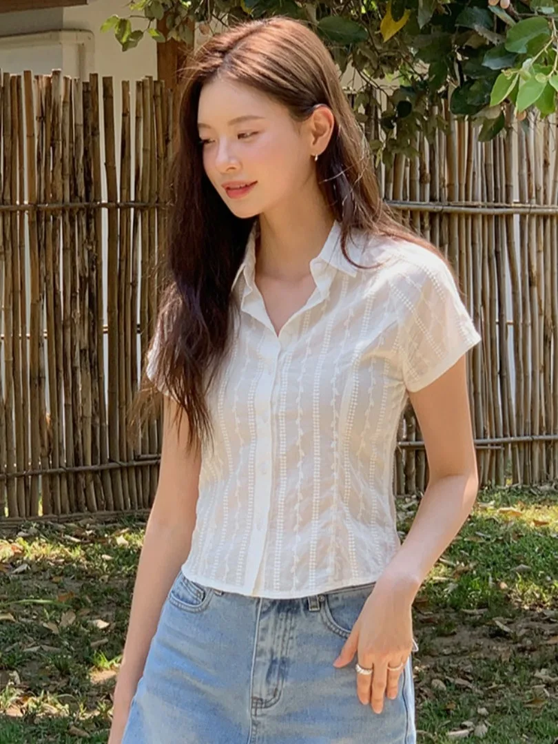 

Chic ort Sve irt Women's Korean Sle Micro Transparent Single Button Design Anti-Aging Blouse Commute Wind Regular Fit