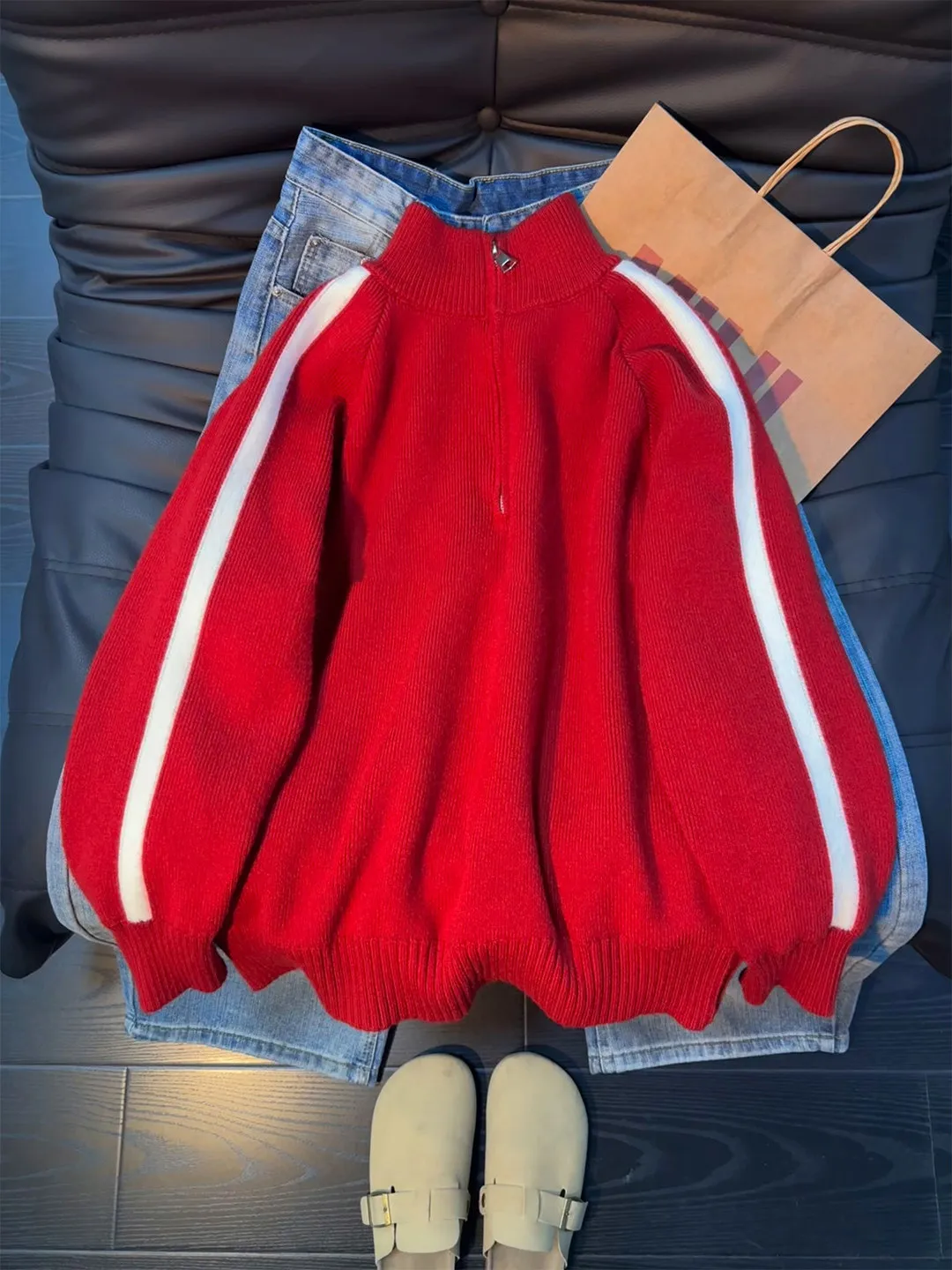 

Red Striped Thiened f High Collar Men's Knitted Sweater Winter Warm Base Layer irt American Lazy Sle Soft Knitwear