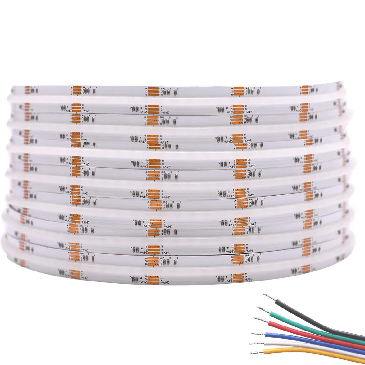 Bande lumineuse LED COB CCT RGB RGBW RGBCCT, 5m, 840 diodes/m, haute densité, lumière linéaire variable, FOB RA90, dc 24v