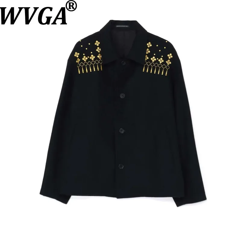 

WVGA весна осень новые мужские шерстяные пальто High Street винтажная вышивка модный дизайн нишевые шикарные повседневные куртки Ins Y2K W12242