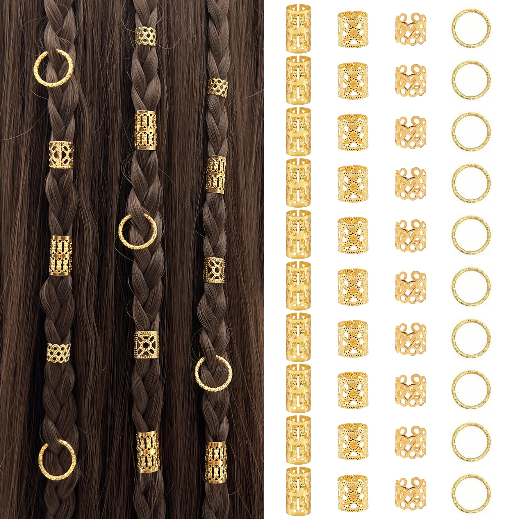 

40pcs Gold Hair Accessories, Loc Jewelry For Braids, Women's Hair Jewelry, Metal Hair Ring Cuff For Dreadlocks Accessories