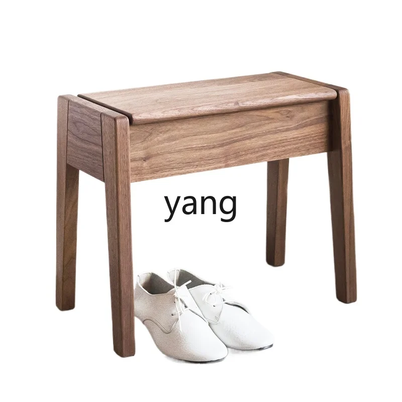 

TGF Japanese-style solid wood shoe changing stool, black walnut storage storage, household door stool