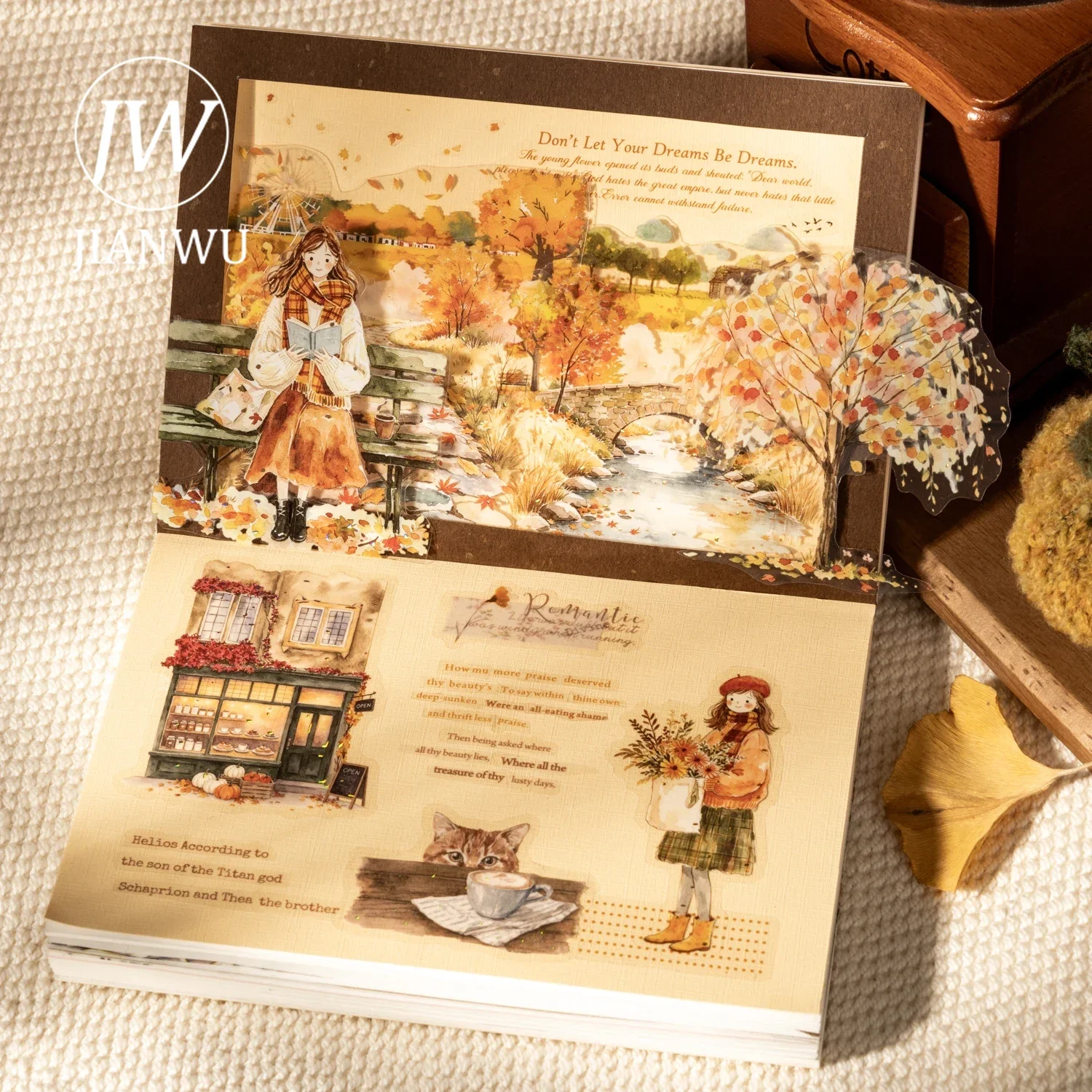 JIANWU Vintage Maillard Life House Character Landscape Material Collage Scrapbooking PET Sticker Creative DIY Journal Stationery view 5