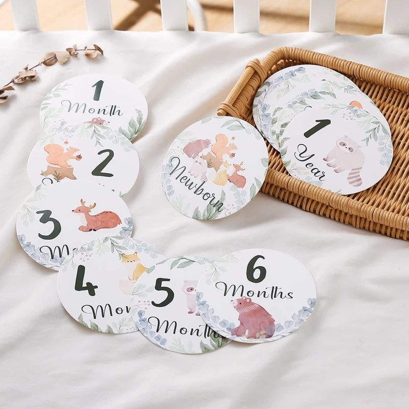 16pc Wooden Baby Month Milestone Card Paper Record Card Newborn Birthday Gift Souvenir Baby Photo Photography Accessories