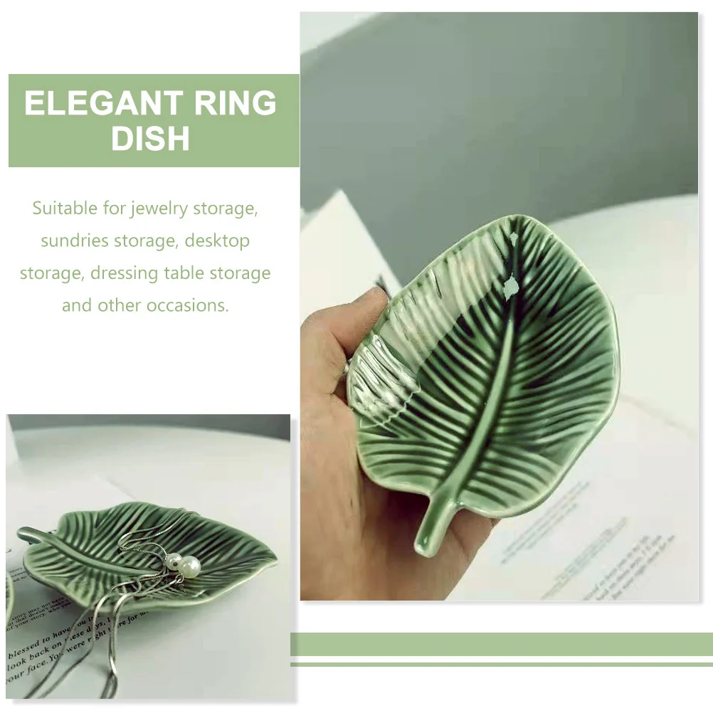 

Керамическая тарелка-подставка для украшений в форме зеленого листа, для дома, офиса, отеля, вечеринок, хранения мелочей, элегантная декоративная тарелка