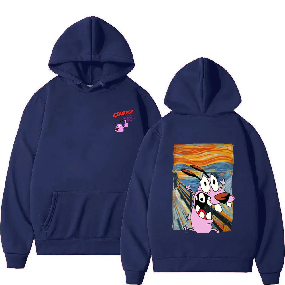 2025 Courage The Cowardly Dog Толстовки с логотипом Двусторонний принт Унисекс Модный принт Толстовка с длинными рукавами Симпатичная женская толстовка 90-х