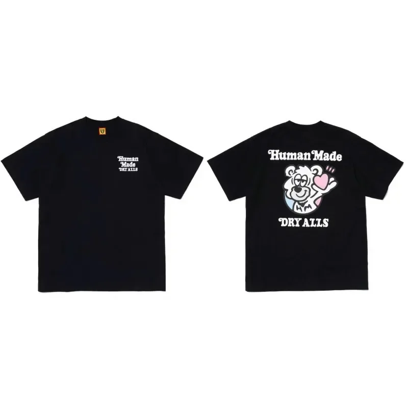 New Summer 2026 HUMAN MADE Unisex Round Neck T-Shirt with Japanese Heart-Shaped Letter Print vintage Distressed Short Sleeves