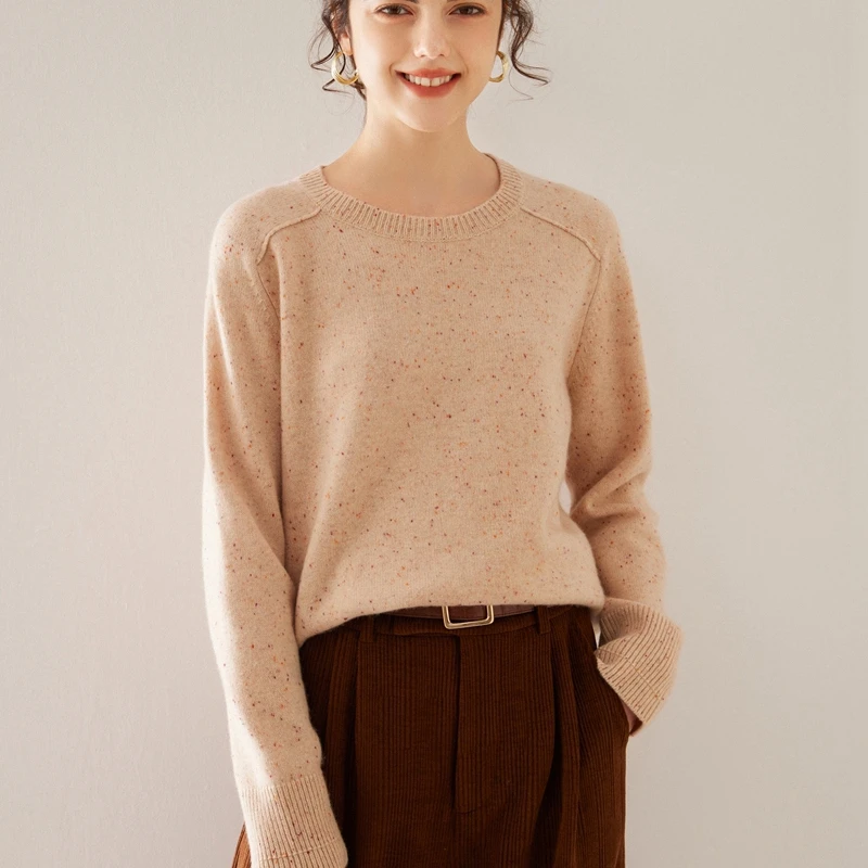 

ZOCEPT High Quality Colored Dot Cashmere Yarn Knitted Winter Women's Casual Soft Warm Round Neck Thickened Sweater Pullover