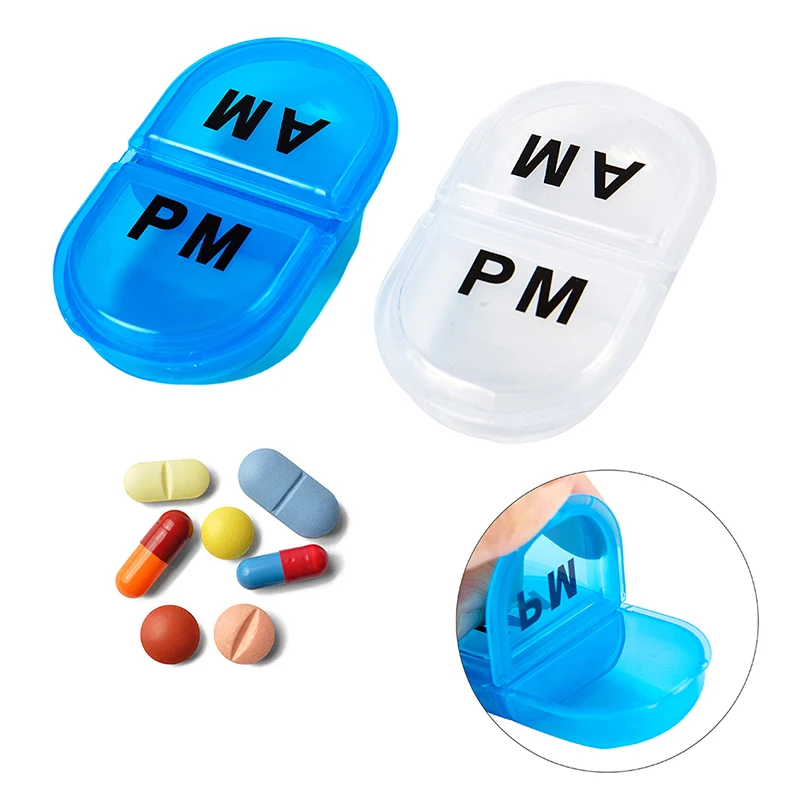 

2 Grids Waterproof Pill Organizer Portable Oval Pill Box Pill Container Daily AM&PM Containers