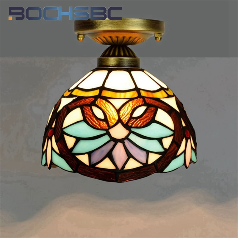 BOCHSBC Tiffany style stained glass Heart Baroque 8 inch small ceiling light for bedroom hallway hallway balcony LED decor