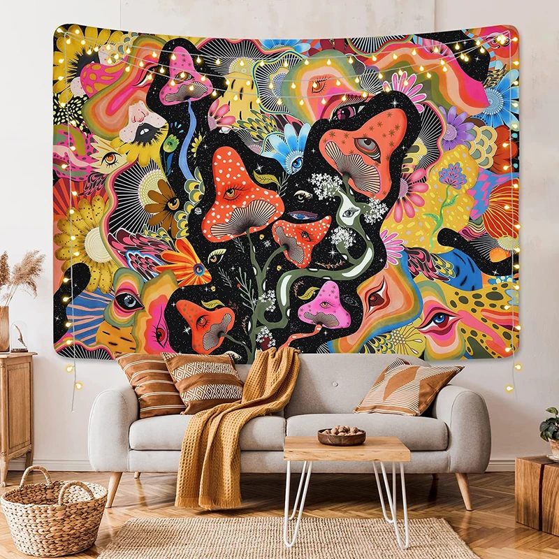 Psychedelic Mushroom Tapestry Divination Psychic Wall Hanging Hippie Boho Cute Room Decoration Magic Tapestries Art Home Decor