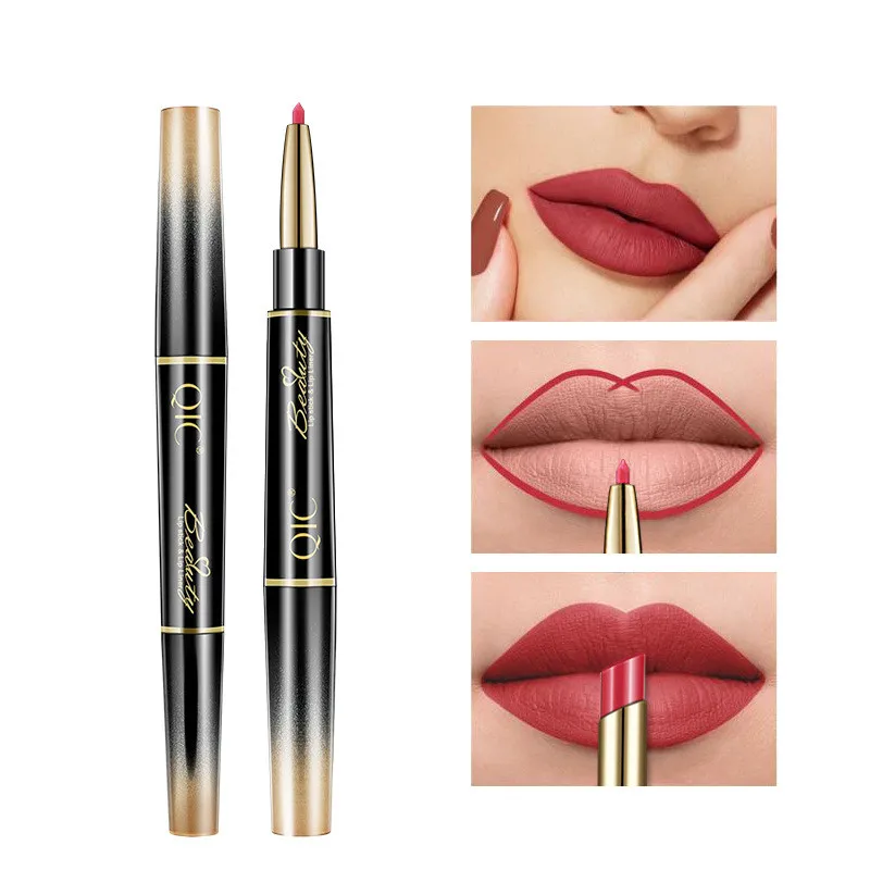 2 IN 1 rossetto matita per labbra rosse matita per labbra a lunga durata rosa Waterproof Matte Lip Stick Contouring Lipstic Makeup Cosmetics