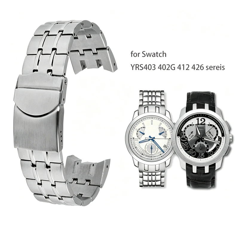 Precision Steel Watchband for Swatch YRS403 402G 412 426 Strap Strainless Steel Bracelet Arc-shaped Toothed Interface Chain 21mm