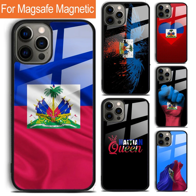 

Чехол для телефона с флагом Гаити для iPhone 16 15 14 13 12 11 Pro Max Plus Magsafe, Магнитный чехол с беспроводной зарядкой