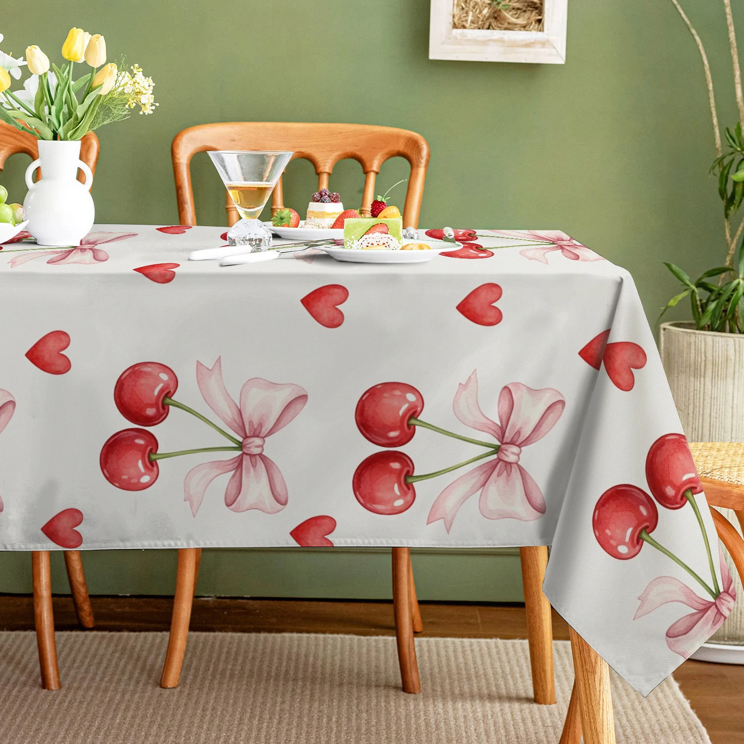 Waterproof Rectangular Cartoon Plant Branches and Leaves Polyester Tablecloth Birthday Party Rectangular Table Party Supplies