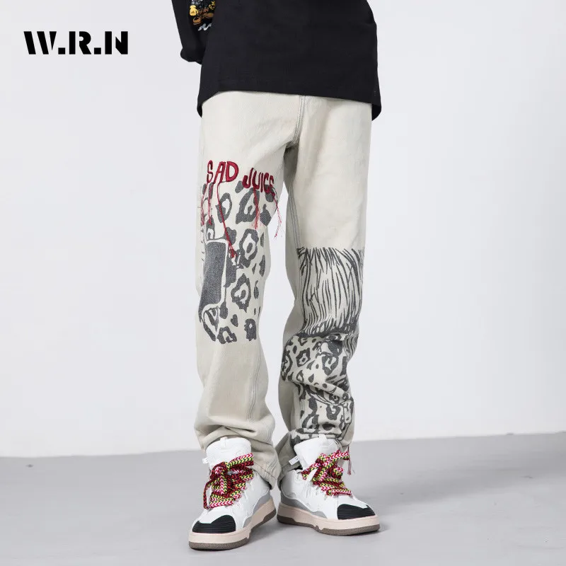

American Retro Y2K DenimPants Men and Women Gothic Hip Hop Letter Patch Designer Styles Slim Fit Jogging Casual Jeans Streetwear