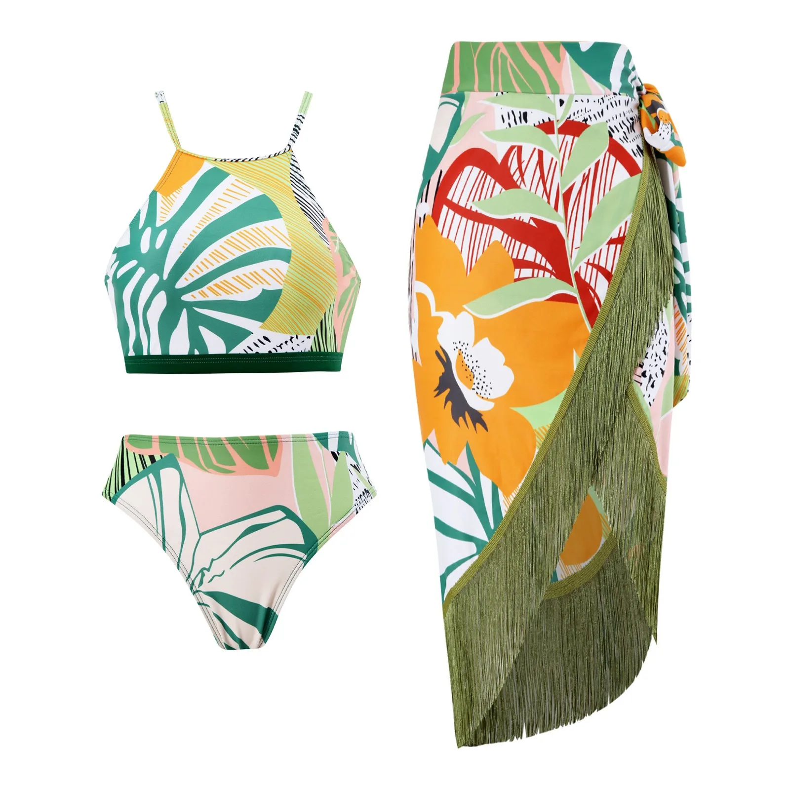 

NEW Women Swimwear With Cover Up Two-pieces Bikini Swimsuit Luxury Sexy Beach Wear For Girl Floral Printed Tie Dye Lace Stripe