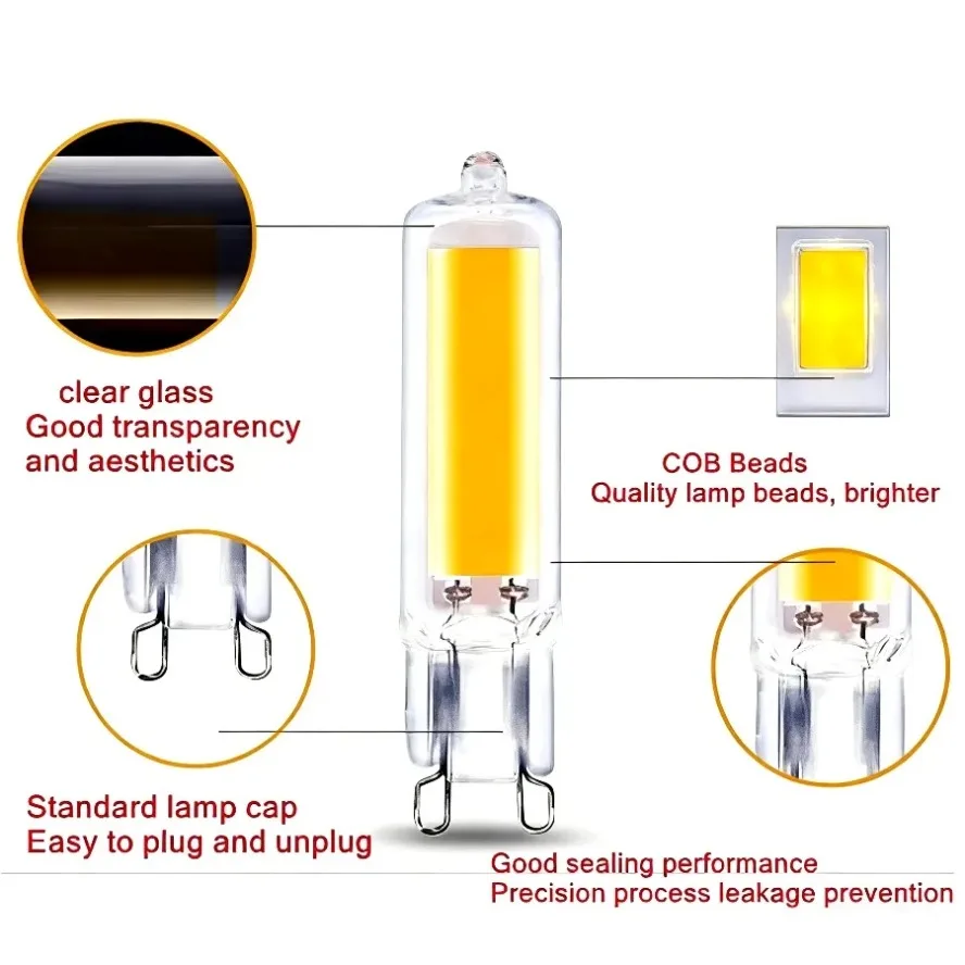 10 قطعة 5 قطعة G9 LED ضوء لمبة 12 واط 15 واط AC110V 220 فولت السوبر مشرق الزجاج مصباح ثابت الطاقة ضوء LED الإضاءة G9 COB لمبات الإضاءة #4