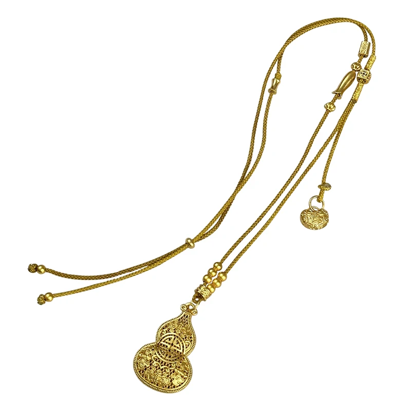 

Ancient sand gold Seiko hollow gourd braided rope necklace light luxury high-end sweater chain