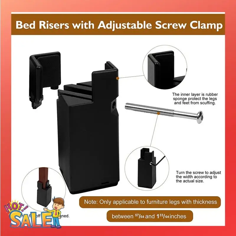 1Set Furniture Risers With Adjustable Screw Clamp Fit Square/Round Chair Leg Black