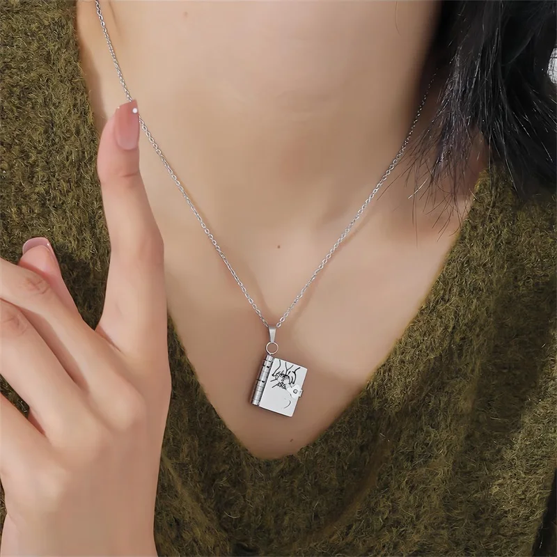 Custom Book Engraved Name and Messages Necklace Personalized Mini Book Locket Necklace Openable Multi Layer Memory Necklaces