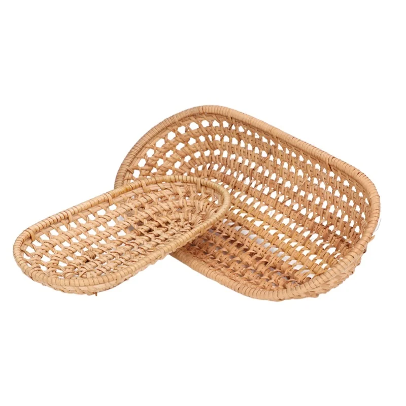 2pcs Bread Basket Handmade Rattan Storage Baskets For Bread Candy Biscuits Finger Food Fruit