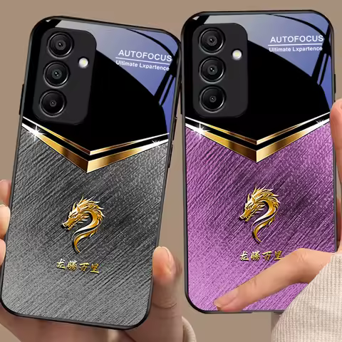 Liuli Black Dragon For Samsung Galaxy A15 5G 54 4G 51 50 24 35 90 71 12 51 53 52S 80 22 34 Black Tempered Glass Phone Case