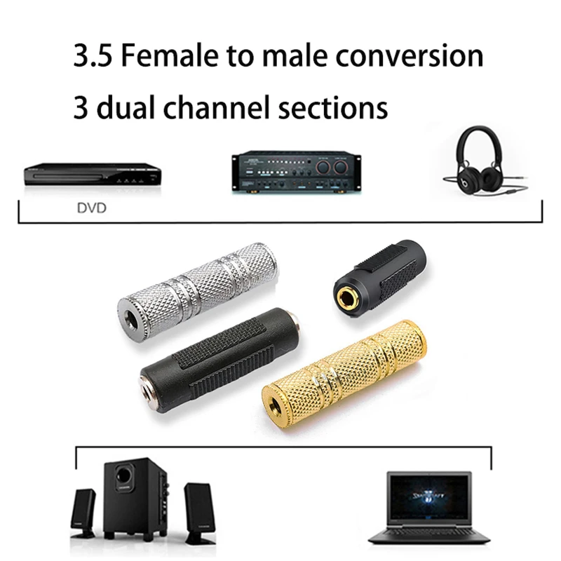1 PCS 3.5mm Jack Female to 3.5 mm Female Connector F/F Stereo Audio Adapter Headphone Jack Coupler Adaptor Connector For MP3 DVD