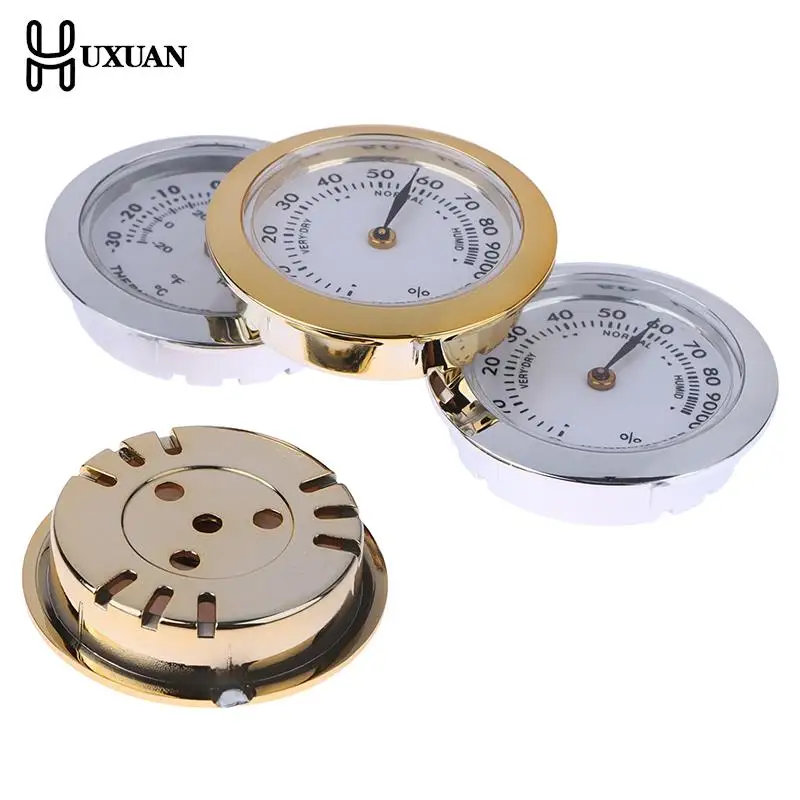 Direct Pin Embedded 37mm Pointer Thermometer Hygrometer Cigar Box Juggling Moisture-proof Box Mini Thermometer