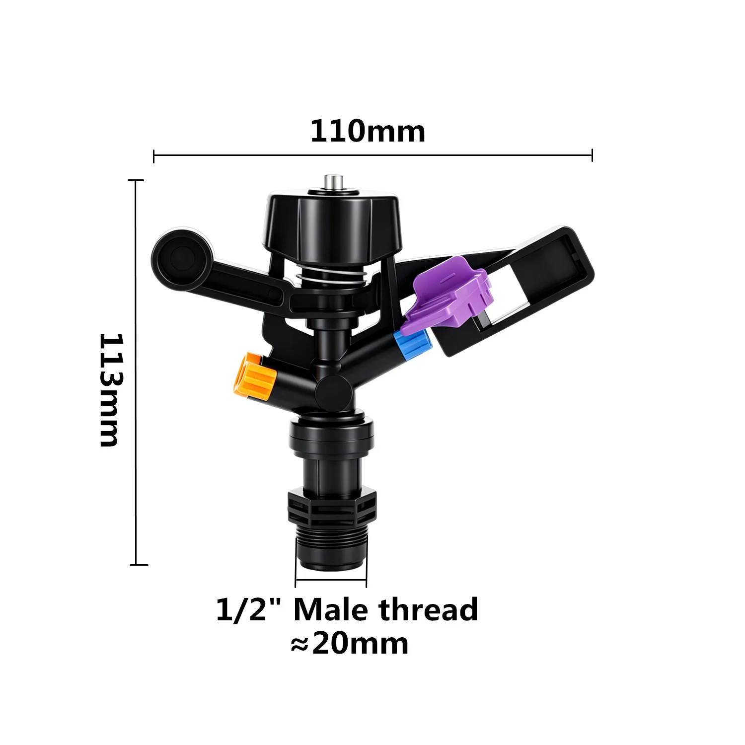 360 Degree Rotating Plastic Impact Sprinkler 1/2 Inch External Thread Rocker Arm Irrigation Nozzle for Garden Irrigation System