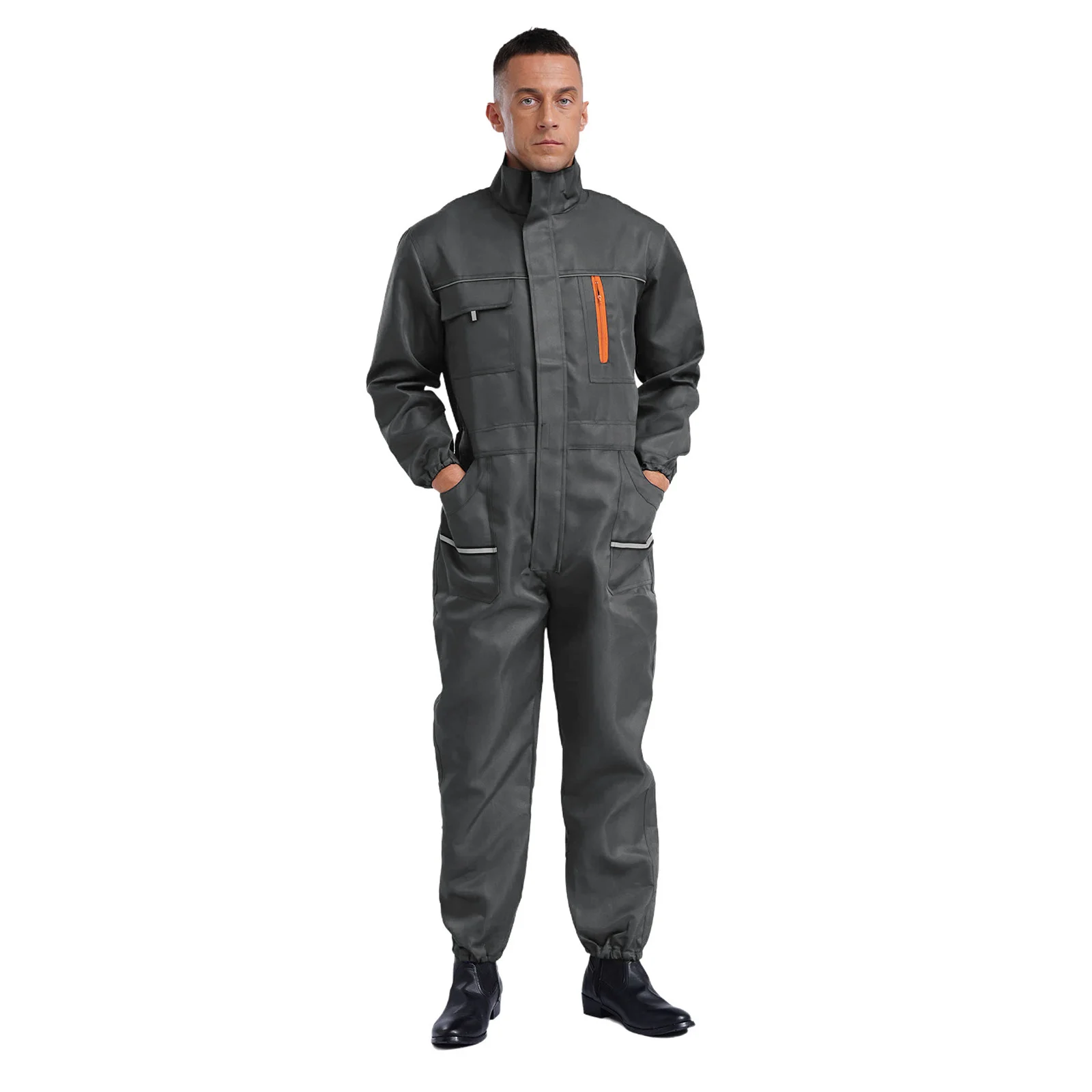 Macacão masculino resistente, uniformes de trabalho para oficina de fábrica, gola, manga comprida, vários bolsos, macacão de uma peça, roupa de trabalhador