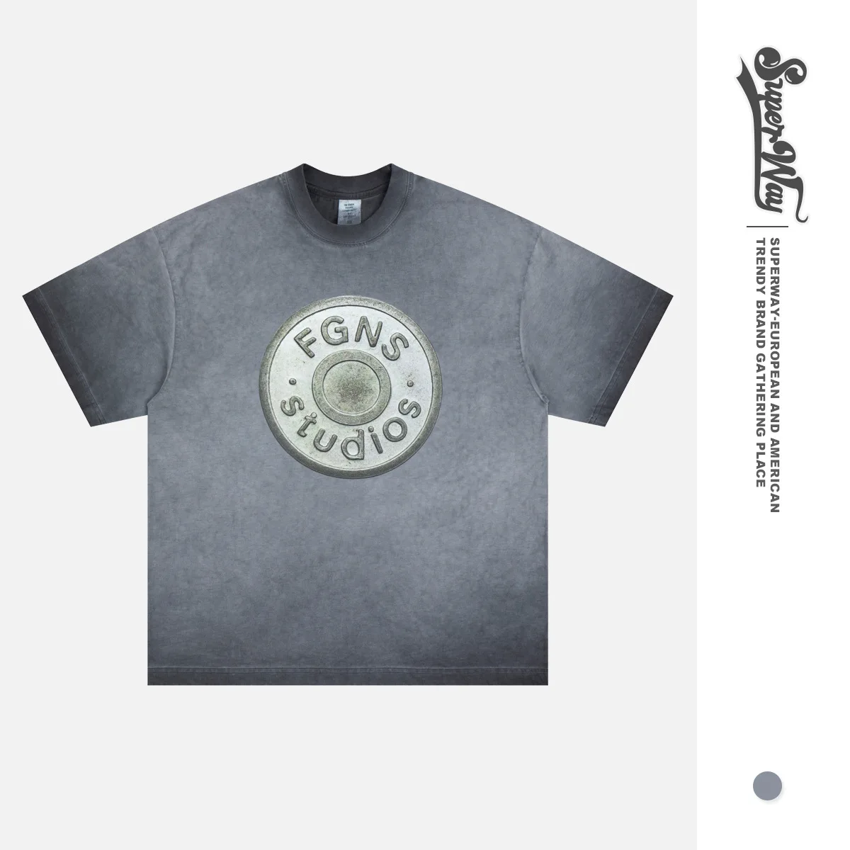 SUPER WAY 2026 New Trend Brand American Logo Printed Gradient Washed Short-Sleeve Round-Neck T-Shirt for Men and Women F556