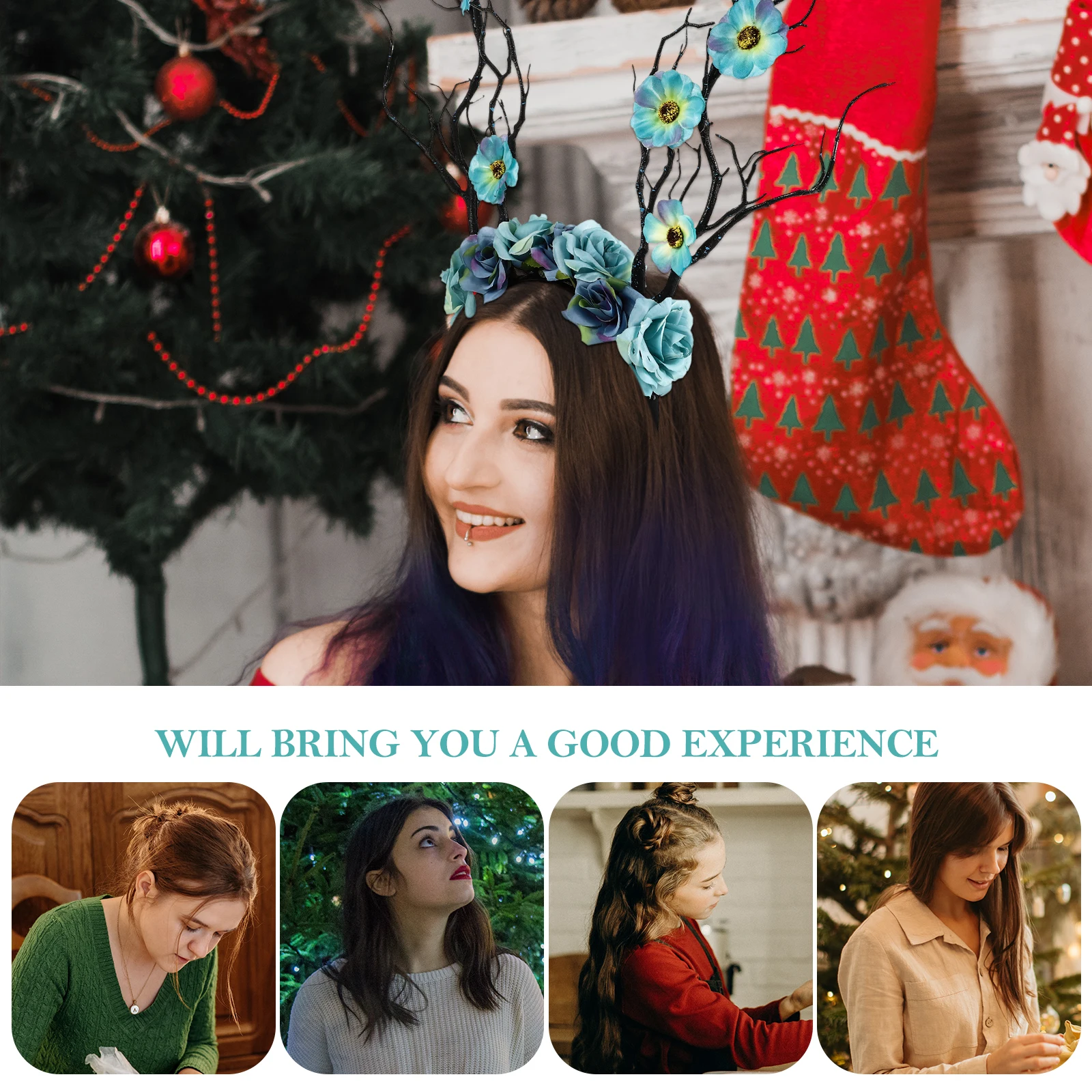 

Antler Headband Simulated Branch Flower Hair Hoops For Festival Party Christmas Cosplay Women Headdress Decorative Headband Hair