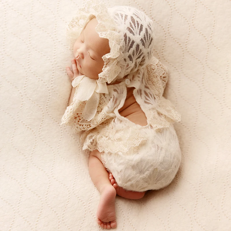 Ropa de encaje para fotografía de niña, mono con sombrero para recién nacido, traje infantil, accesorios para sesión de fotos en estudio